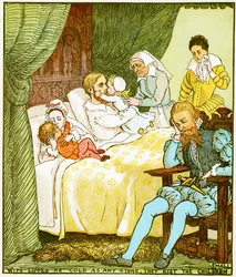 Avec des lèvres aussi froides que la pierre, ils embrassent les petits enfants, illustration pour Les Enfants dans les bois, 1885
